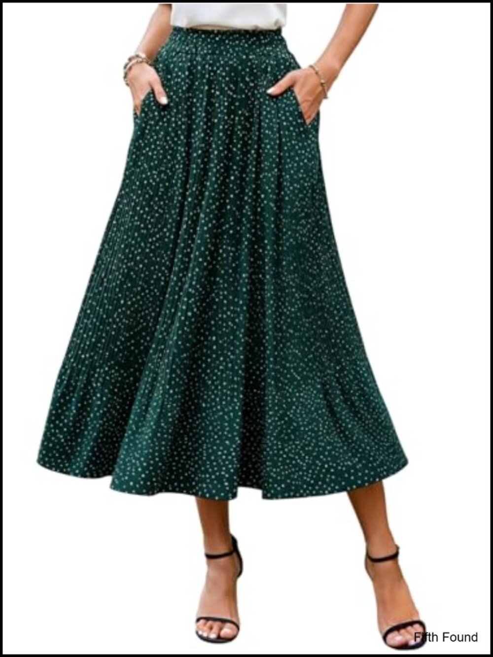 Womens Pleated Midi Skirt High Waist A-Line Flowy with Pockets Summer Casual
